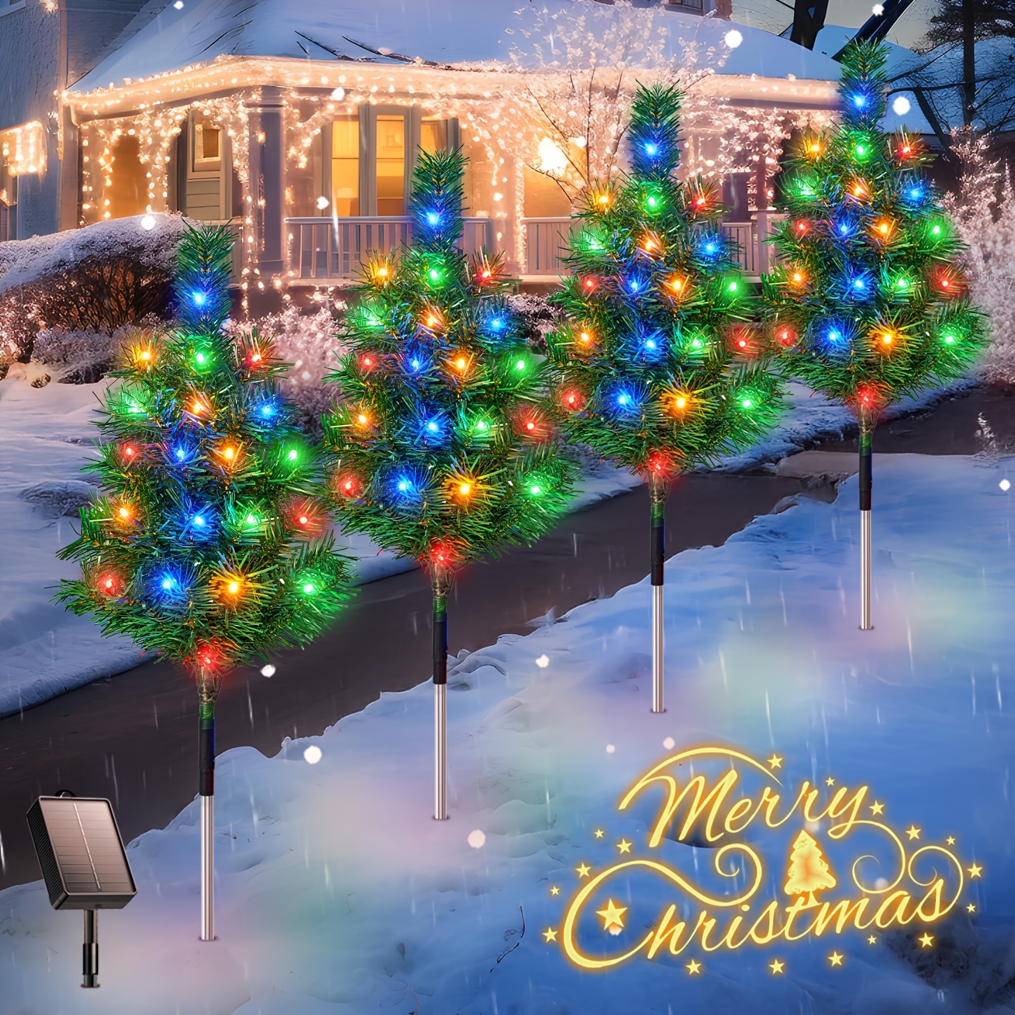 

4 Pack Solar Christmas Tree Garden Stake Lights Ipx5 Waterproof Christmas Decorations Tree Lights 16 Led Outdoor Christmas Decor Pathway Lights Patio Yard