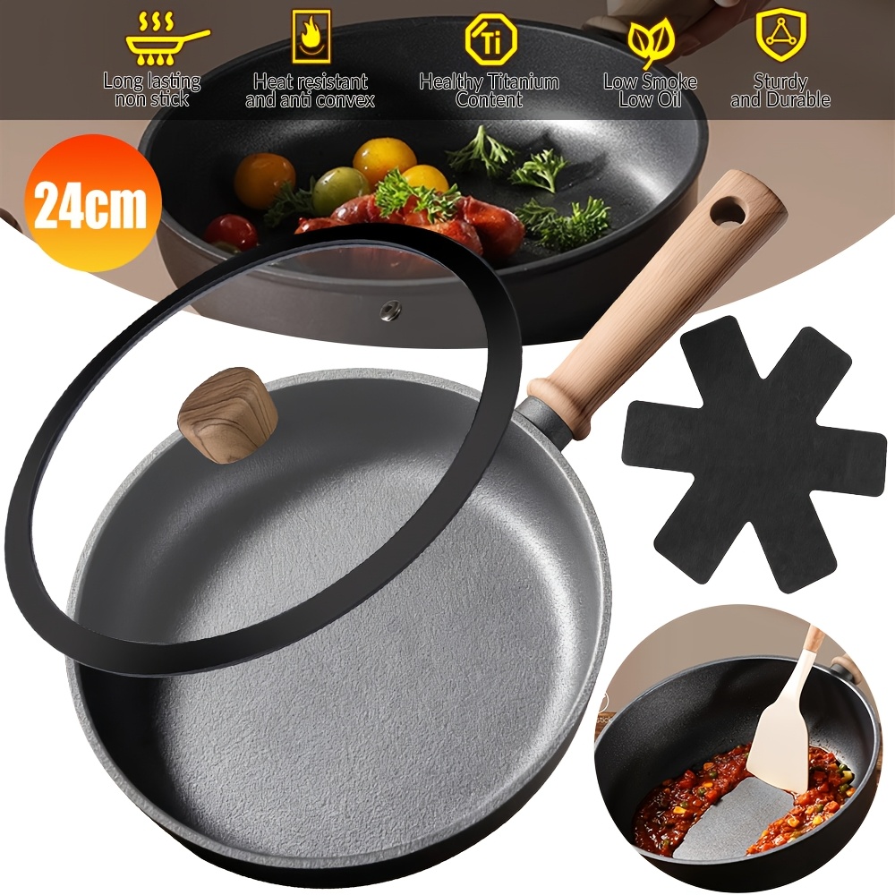 Image of Non Stick Frying Pans 24cm/9.44in, Titanium Nonstick Deep With Lid And Felt Pad, Compatible With All Stovetops, Including Induction, Gas, And More, Ideal For Restaurant Kitchens & , Durable Cookware