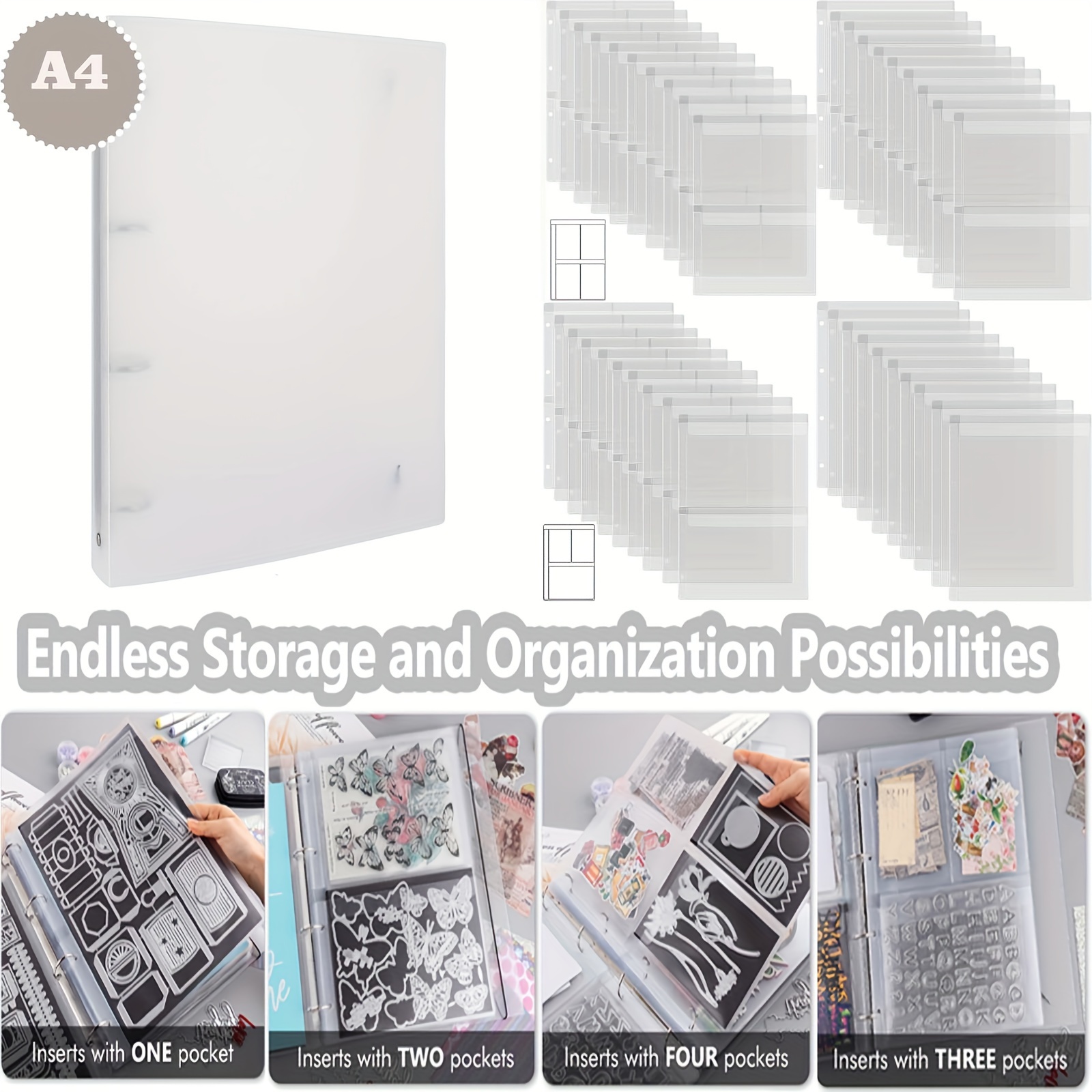 

A4 Die Cut Storage Binder With Multiple Envelope Pockets - Boho Style Pp Clear Organizer For Scrapbooking, Stamps, And Template Album - Pvc Waterproof Bag For Craft Storage