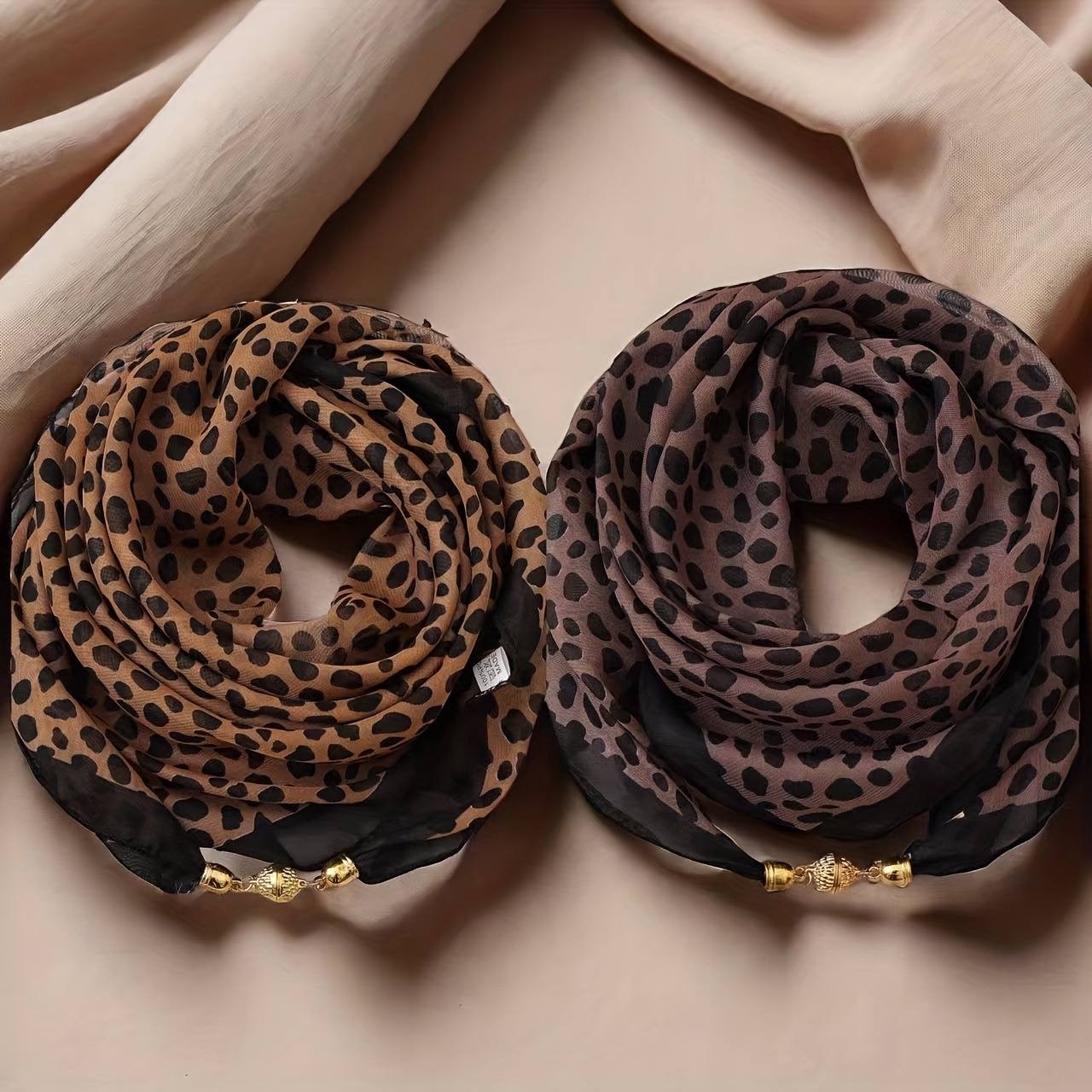 A Set Of 2 Stylish Leopard Print Scarves, Suitable For As A Neck Accessory For Women And Autumn, Soft And Windproof Headscarves, Versatile Essentials Use And Holiday Gifts