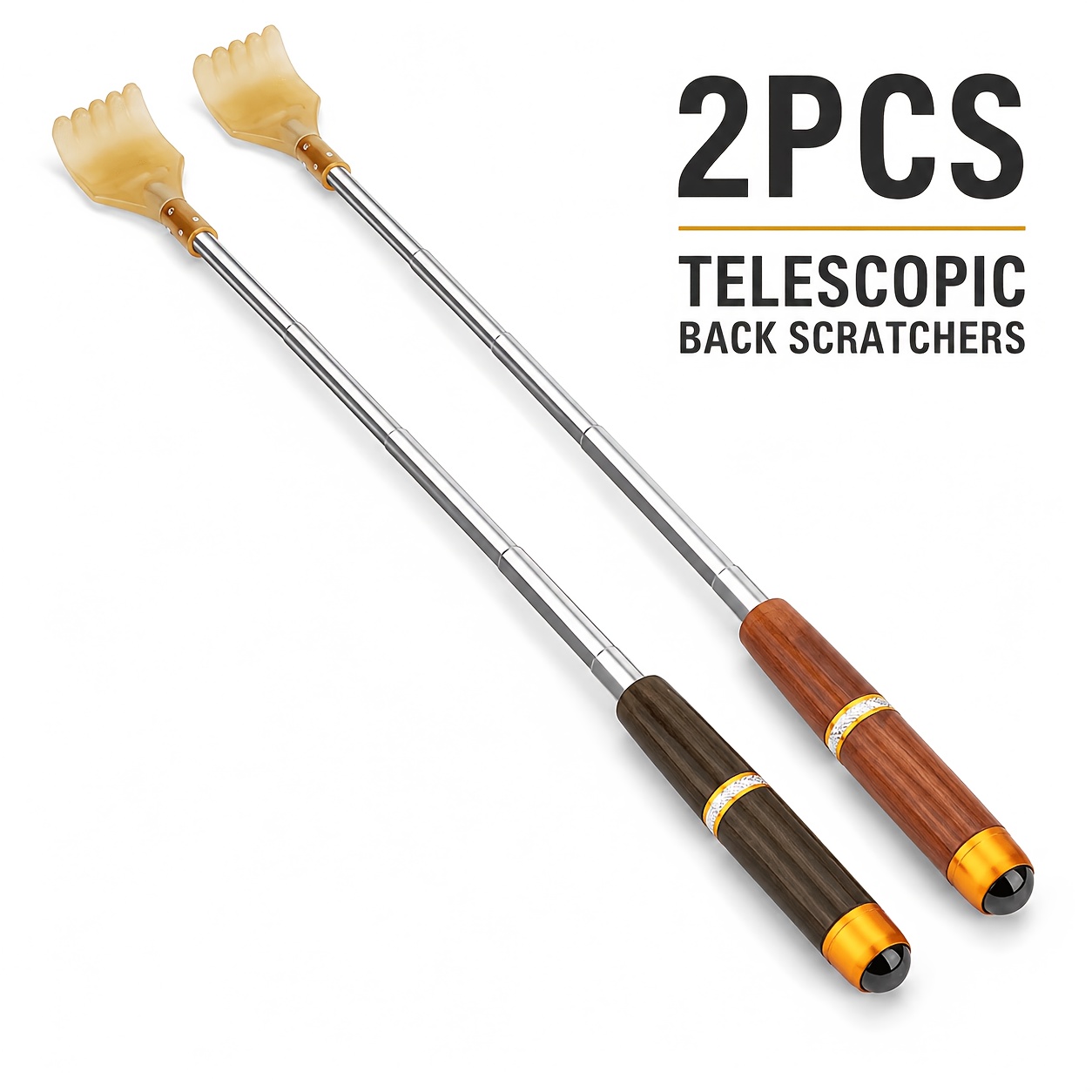 TEMU 2pcs Telescopic Back Scratchers, Extendable Metal Hand-shaped Back Scratching Tools With Comfortable Handles, Portable Long- Scratchers For Home