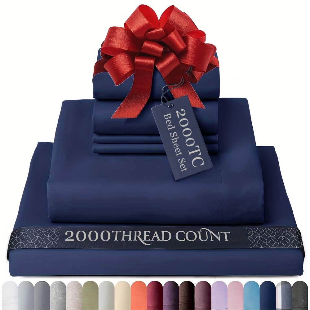 TEMU 4pcs Bed Sheet Set - 2000tc (tc = 100% Cotton) Heavyweight Luxury Sheets, 100% Washed , Cooling & Wrinkle/fade Resistant, Bleach-free,