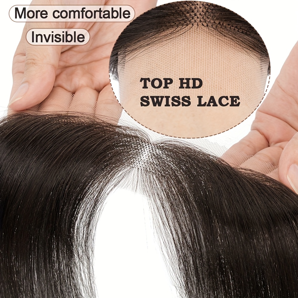 Human Hair Topper 10 Inch Swiss Lace Base Hand-Tied Invisible Hairpiece Amazon.com : starluck Real Human Hair Toppers for Women 10  main image 4