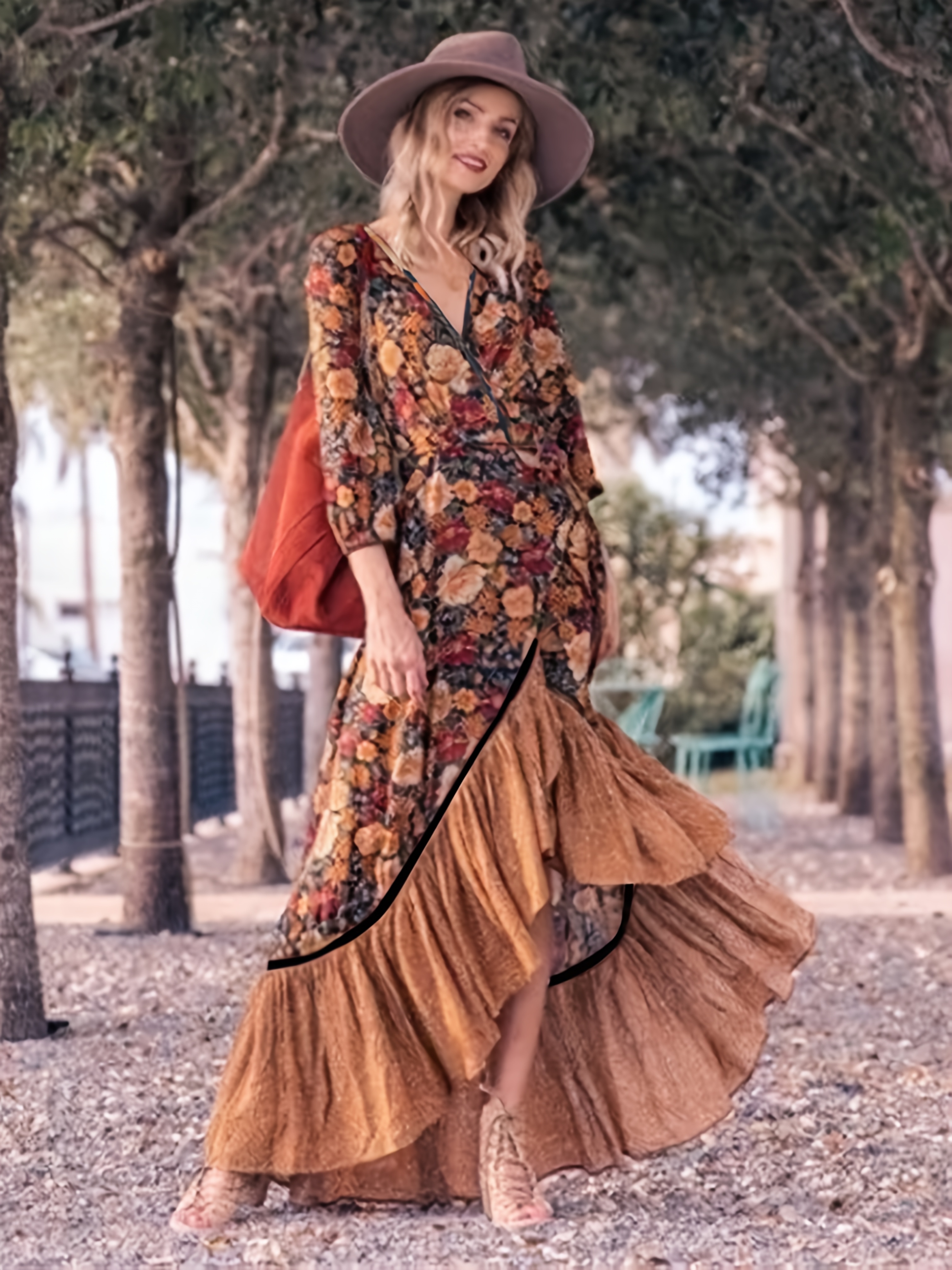 sachin and babi light blue dress bohemian beach v neck crop dress casual print flare sleeve main image 1