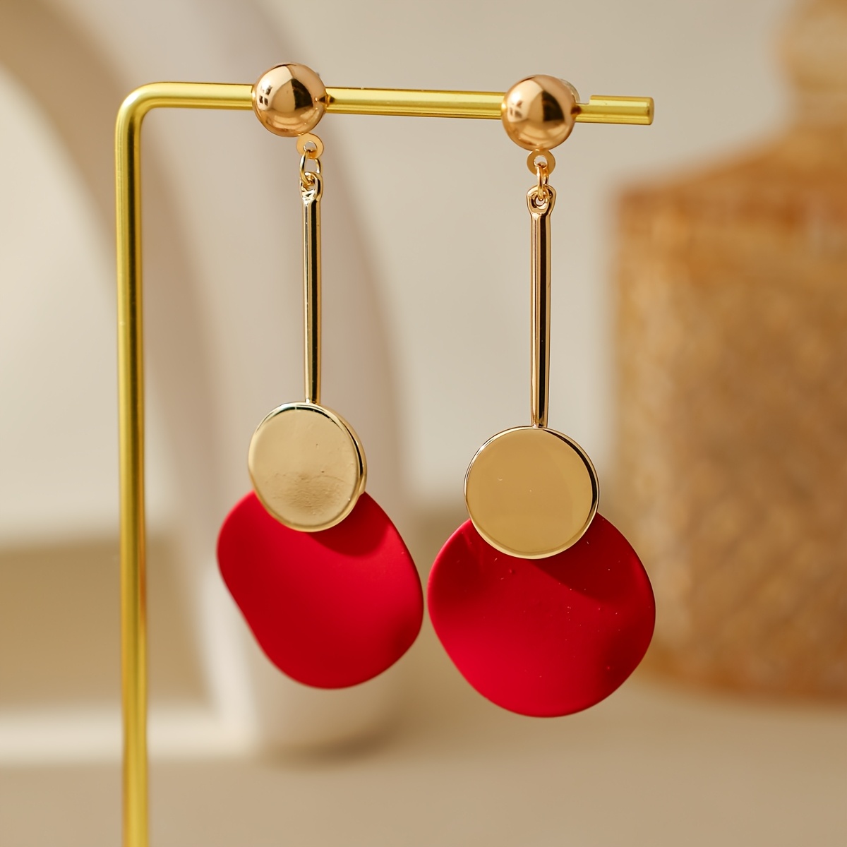 Geometric Long Circular Metal Earrings, Stylish Gift