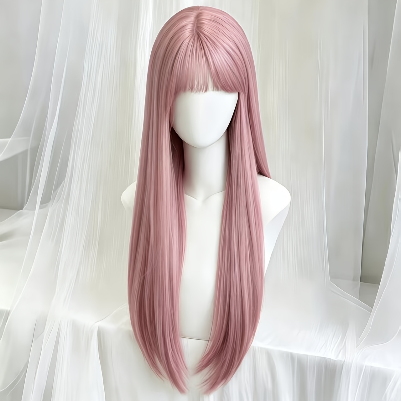TEMU -red Long Straight Hair Wig With Bangs, 26-inch Length, Straight Hair Wig, Women's Wig, Suitable For Women' Parties And Halloween