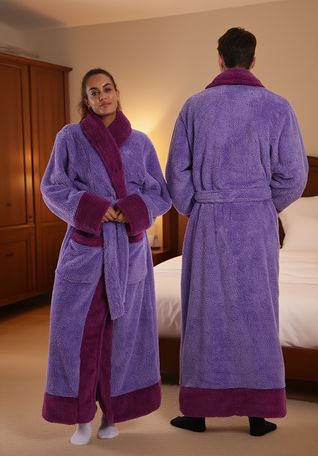 2025   plush bathrobe soft and  able   design large collar warm long sleeves convenient pockets adjustable waistband essential for   Product details 7