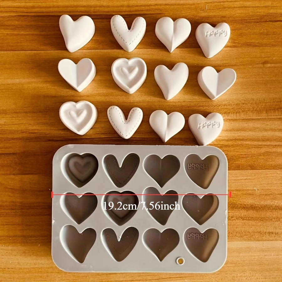 TEMU Silicone Heart Mold Set For Resin, Candle, Or Soap Making - 12 Heart Shapes, 19.2cm X 7.56inch