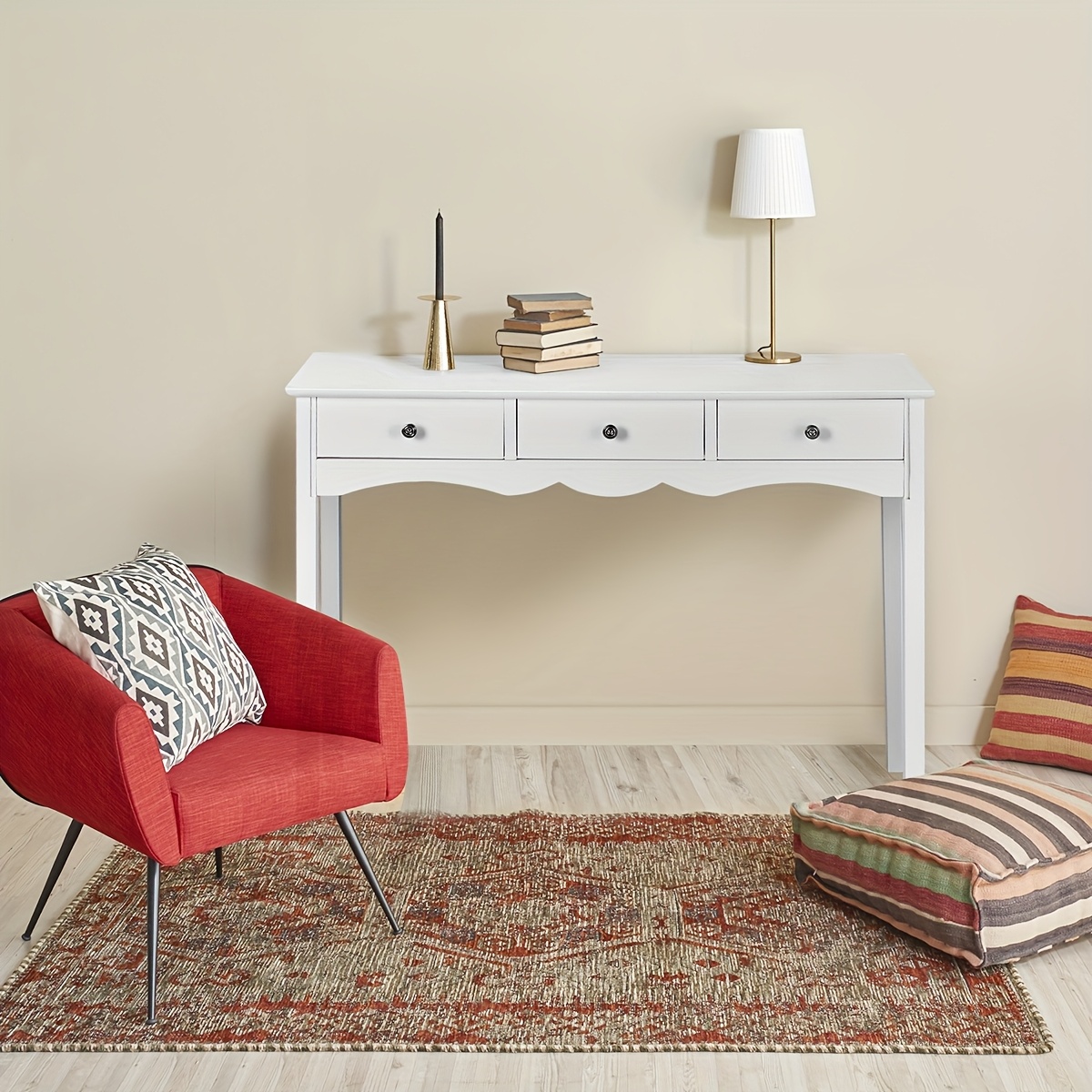 Image of Side Table With 3 Drawers, Multifunctional Modern Makeup Vanity Console Table, 100cm X 32cm X 75cm