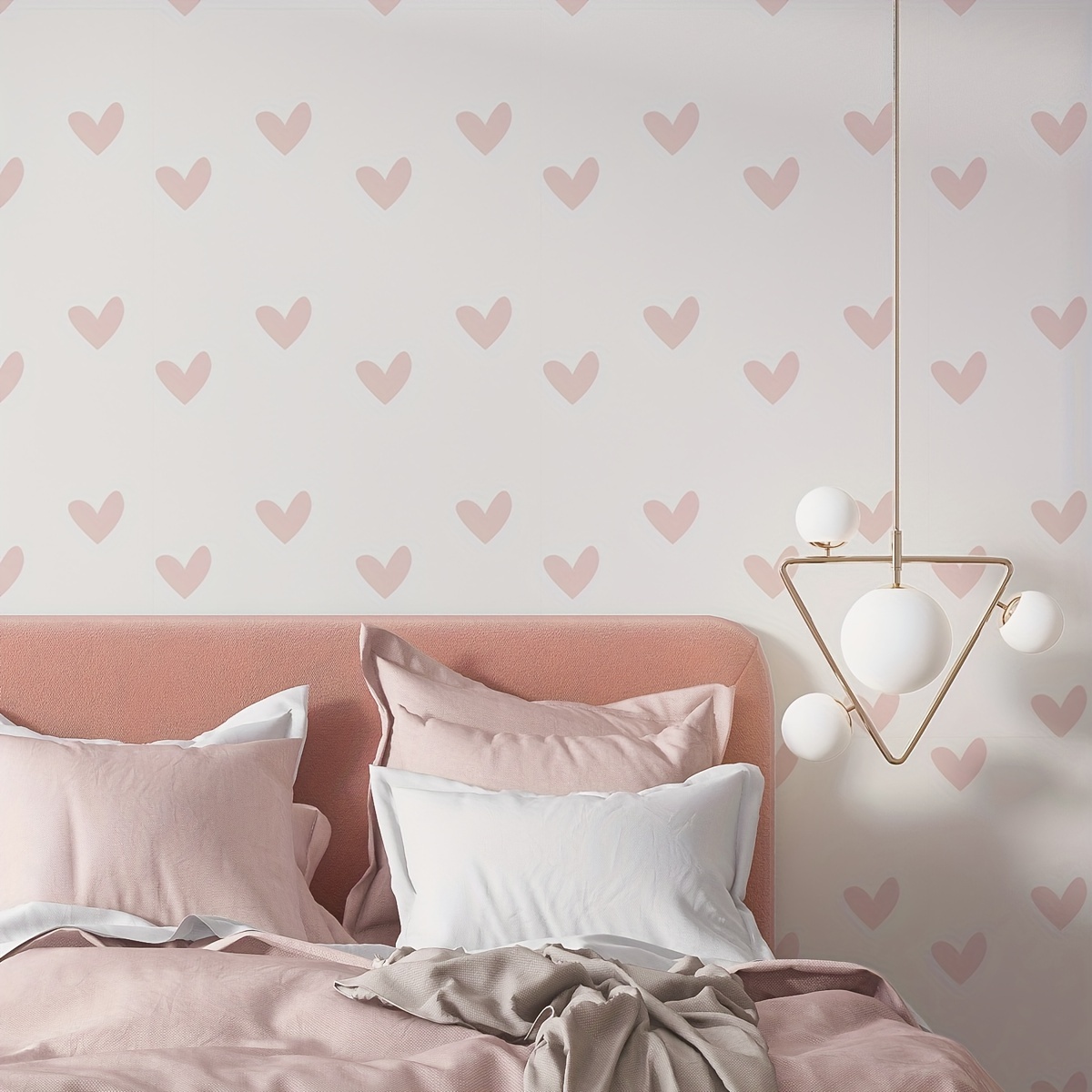 Image of 1 Roll Self-adhesive Wallpaper, Pink Love Pattern Removable Wallpaper, Thickened Home Wall Sticker, Renovation Sticker For Living Room Bedroom Wall Furniture 15.75 .24 Inches