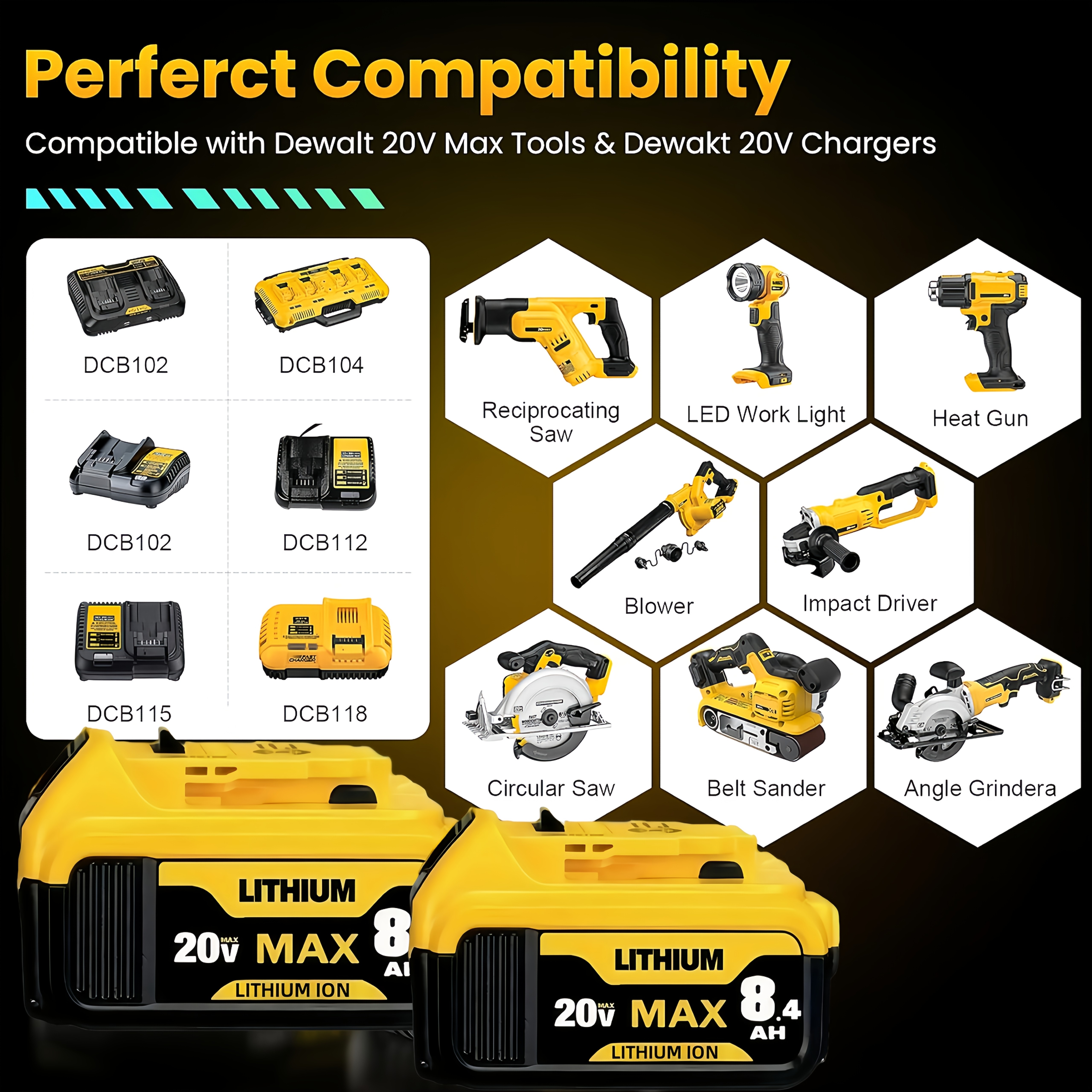 For DeWalt 20V 20Volt Max XR 8.0AH Lithium Ion Battery/Charger DCB206-2 DCB205-2