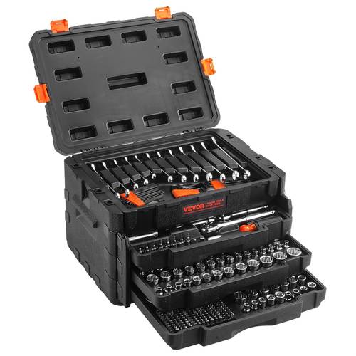 mechanics tool set and socket set 1 4 3 8 1 2 drive deep and standard sockets 450pcs sae and metric mechanic tool kit with bits hex wrenches combination wrench accessories storage case