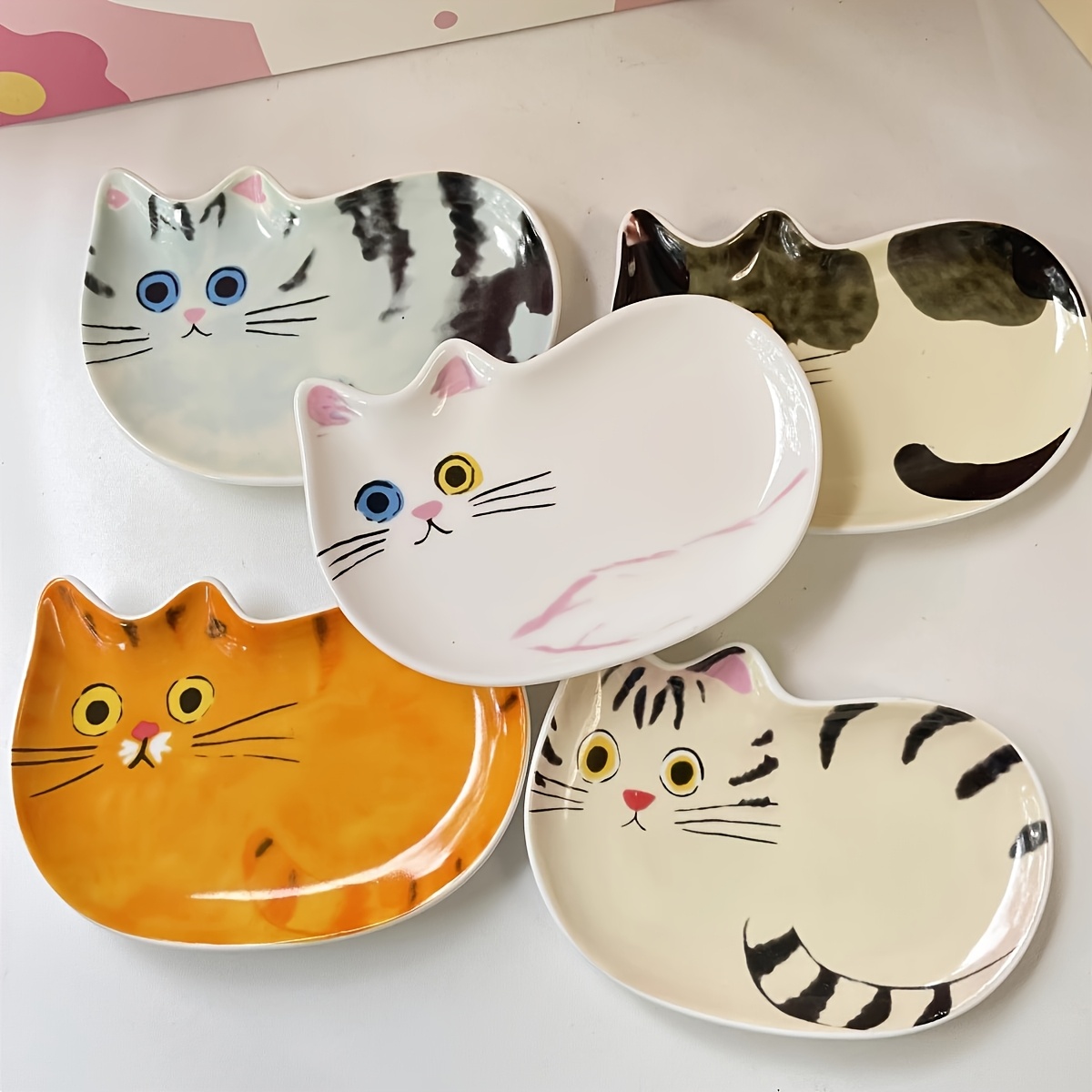 Image of 2/3/5pcs Japanese Niche Illustration Cat Plate Kitten Series Sauce Dish Cat Ceramic Tableware Soy Sauce Dish Storage Snack Dish Spoon Rest Cute Cat Kitchen Dish