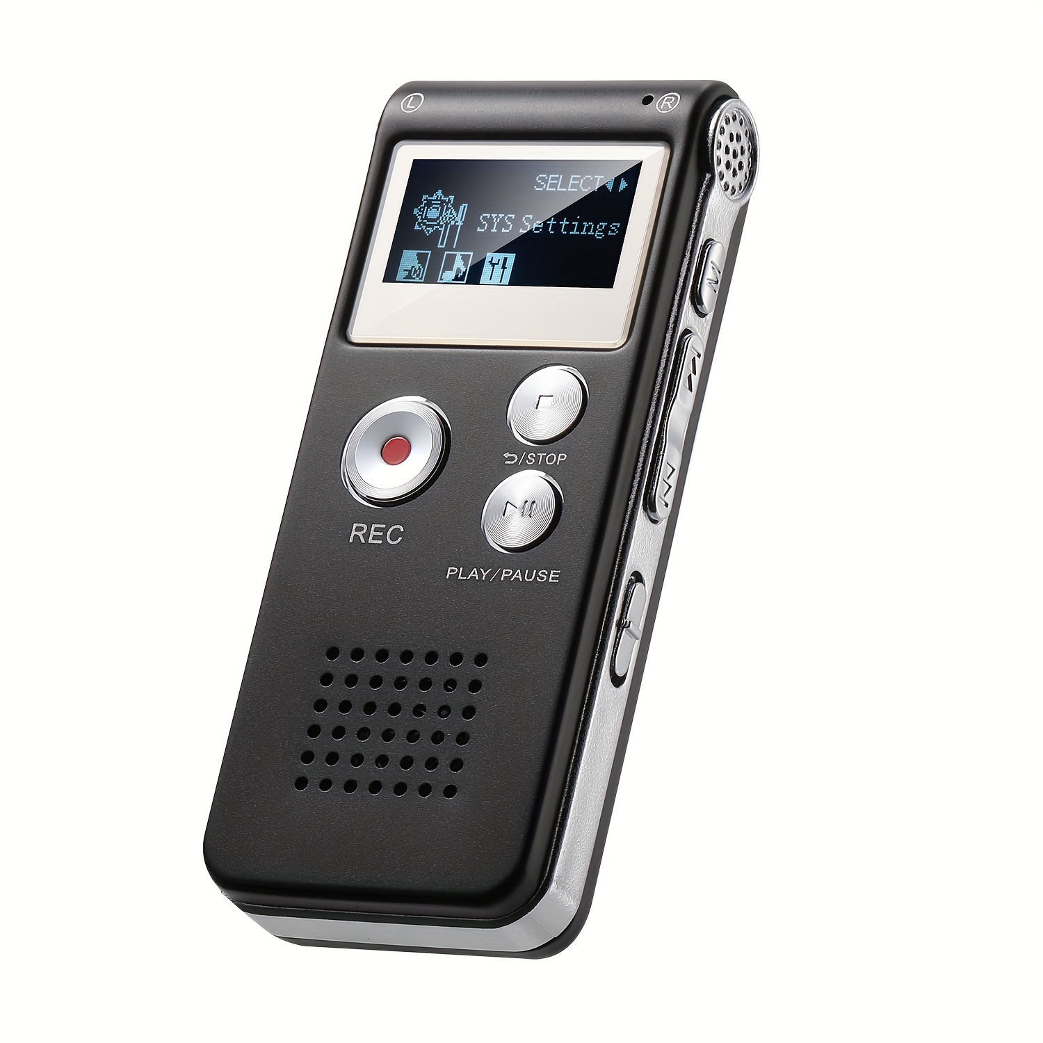   mini voice activated audio recorder with mp3 usb   for lectures meetings and interviews meeting recording device interview recorder sleek metallic design compact audio device durable plastic body metallic accents