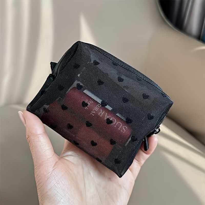 TEMU Pochette con a rete a forma di cuore, borsa cosmetica portatile, pochette minimalista per rossetti a grande capacit�, borsa per articoli da