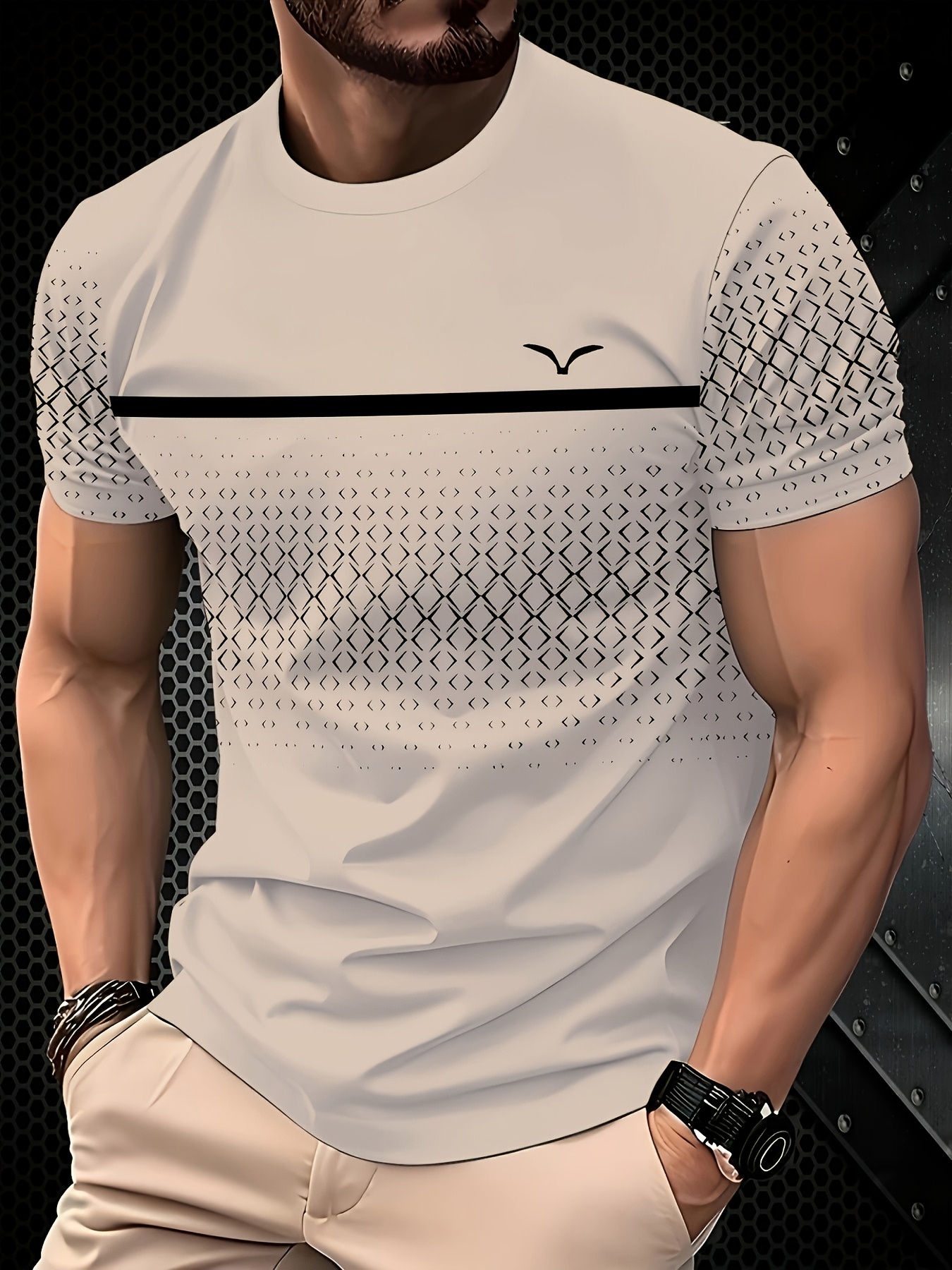 Ensemble de 5 T-shirts à manches courtes pour hommes, imprimé rayé, élégants et décontractés, T-shirts d'été à col rond, couleurs dégradées, séchage rapide et respirants