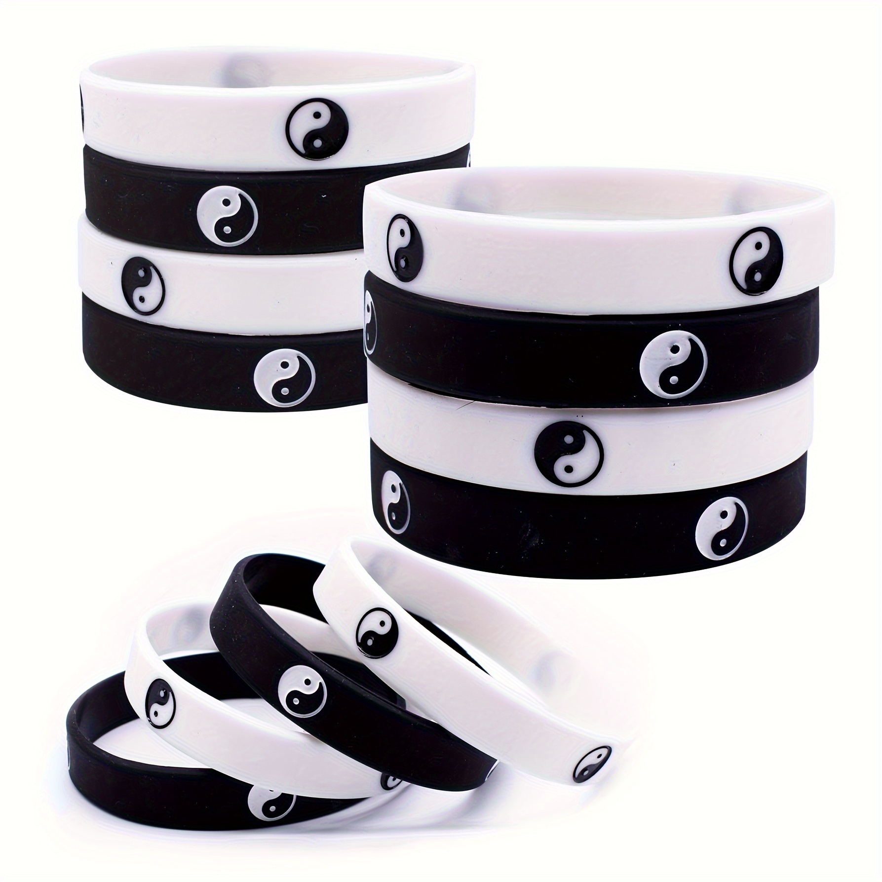 4pc Yin Yang Pattern Silicone Wristbands, Durable Accessories