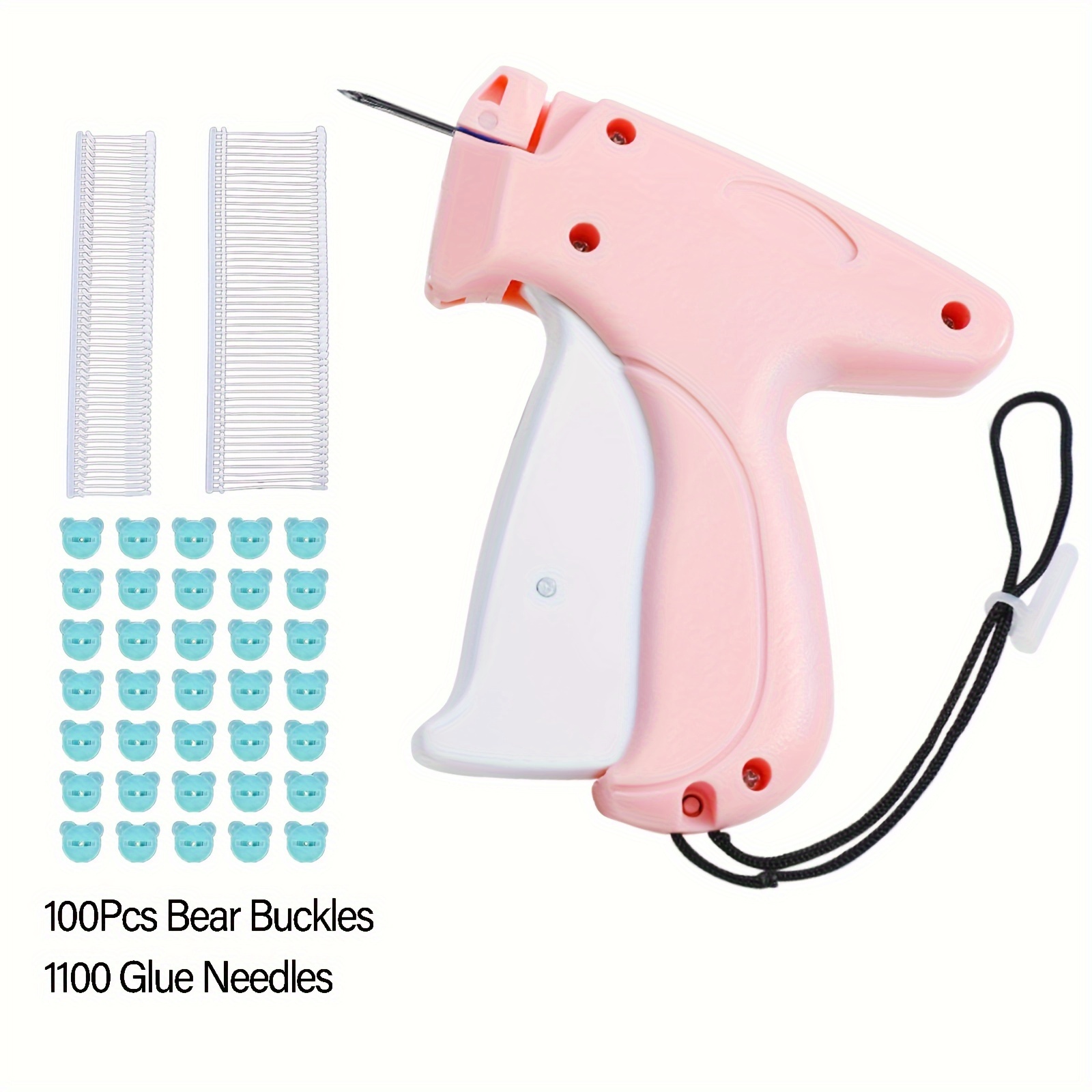 TEMU Looen Quick Clothing Fixer Set With Tag Gun, 100 Bear Clips & 1100 Plastic Barbs, Mini Tack Gun For Sewing & Quilting, Micro Pin Tool For Garment Labeling, Pink Plastic, All-season Crafting Kit