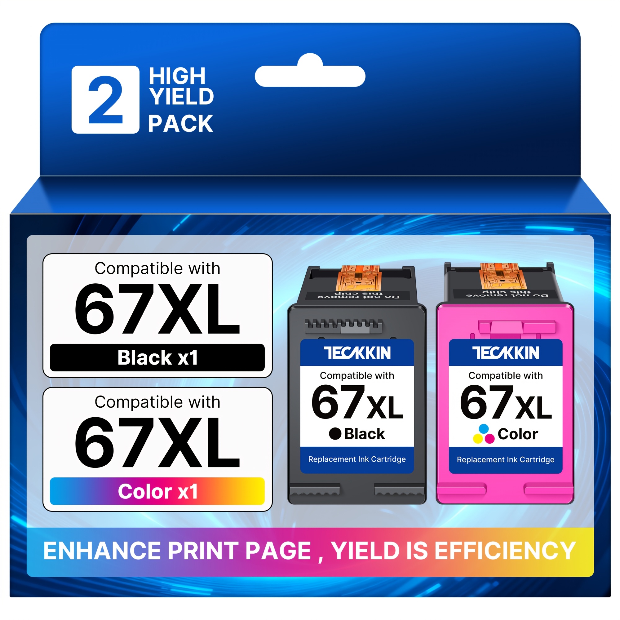TEMU 67xl Ink Cartridges Remanufactured For Ink 67 Xl Compatible For 2700 2755e 2700e 4155e 4155 4100 6000 6055e 6400 6455e 2 Pack(1 Black, 1 Color)