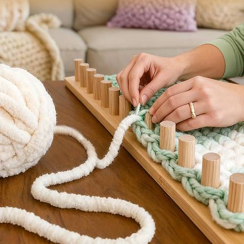 wooden knitting loom kit easy to for cozy handmade blankets throw blankets chunky knit blanket kit adjustable size hand knitting kit beginner friendly gift