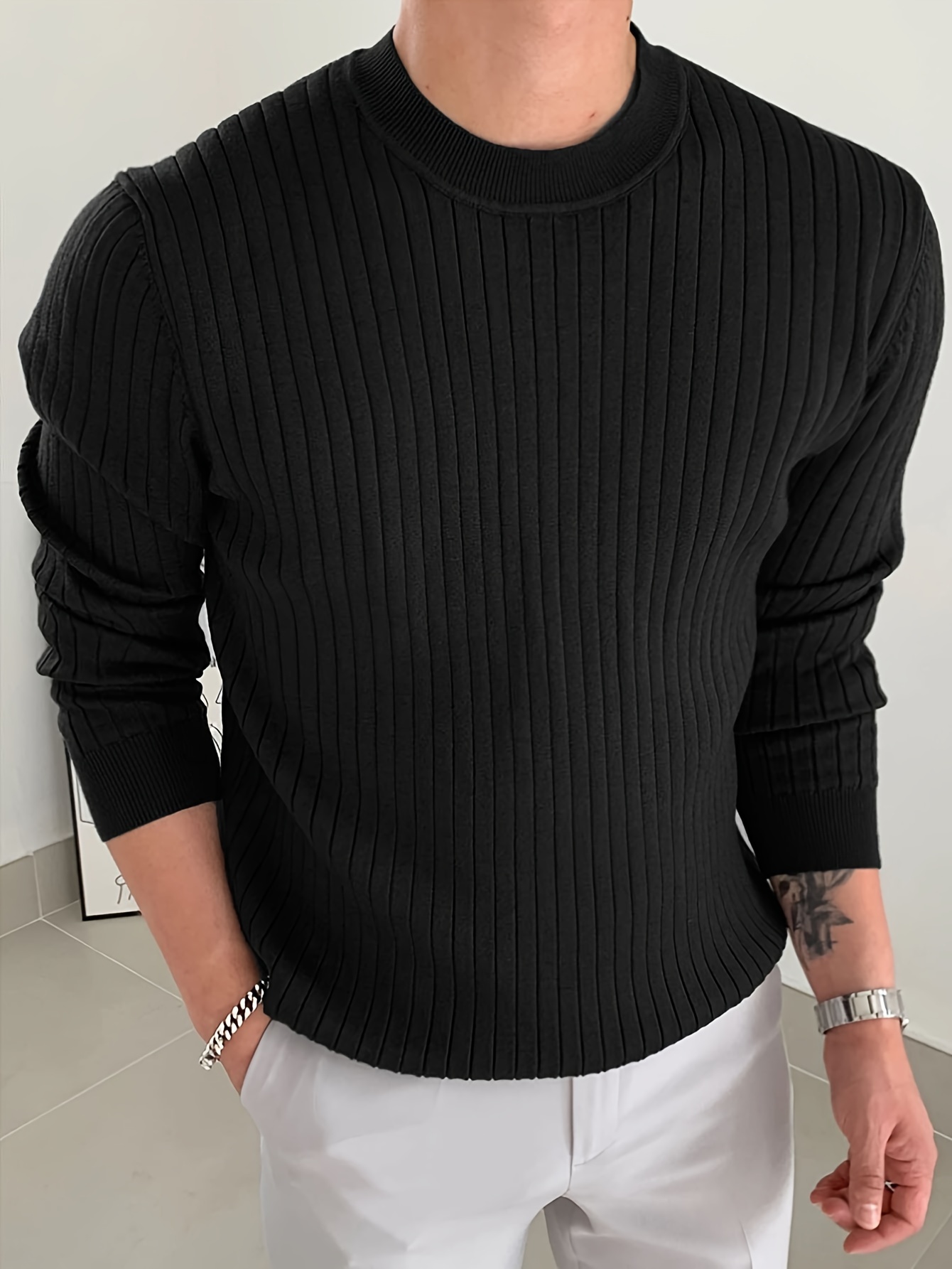 2024 new cross border mens round neck pullover knit sweater - Temu