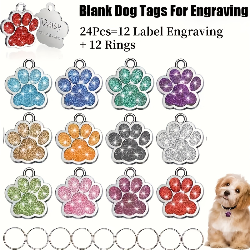TEMU 24pcs Diy Dog Tag Set With Mixed Glitter, Includes: 24 Blank Pet Tags (12 Colors) + 12 Tag Rings Id Tags, Glitter, Cat Id Tags, Diy Dog Tags, Dog Name Tags, Cat Name Tags, Dog Tags, Cat Tags