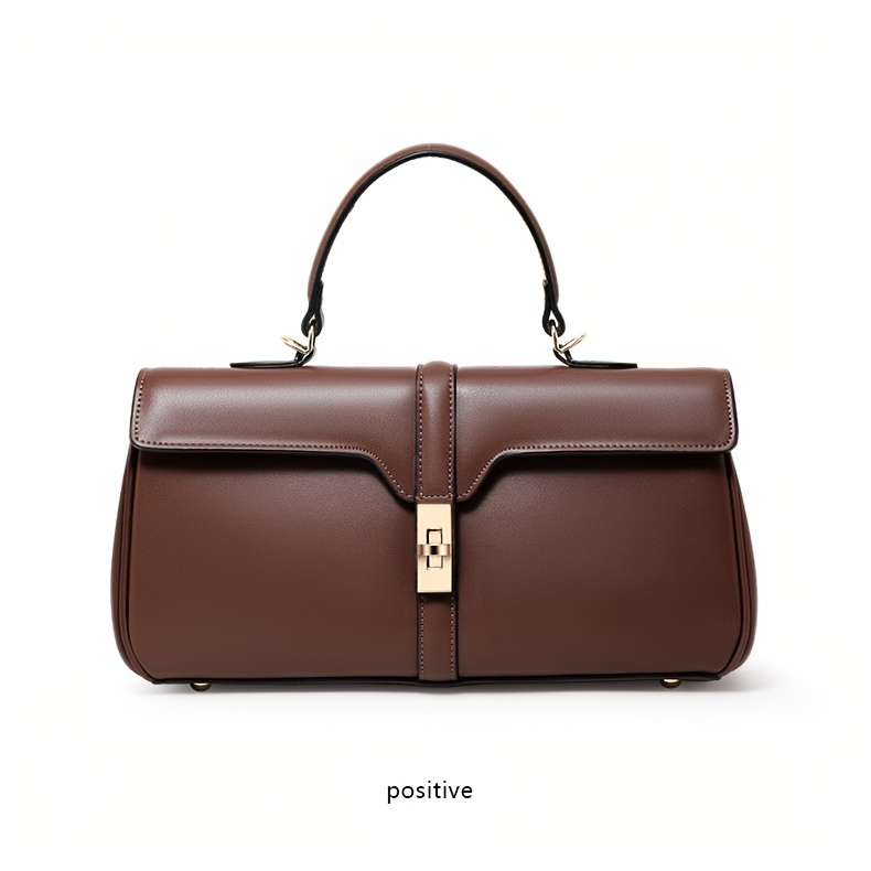 Women's Elegant Large Capacity Handbag - Sophisticated Convertible Clutch, with Golden-Tone Hardware, Zipper Closure, Structured design - Formal & Everyday Use - Available in Deep Brown/Black - Luxury Leather-like Women's Purse