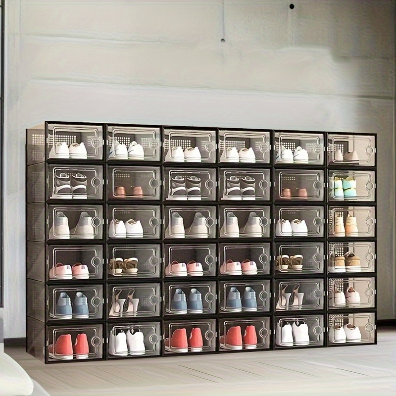 24 12 6pcs thickened transparent shoe box with lid foldable shoe rack stackable shoe rack free combination plastic sneaker saving storage organizer suitable for purposes such as entrance bedroom home Product details 2