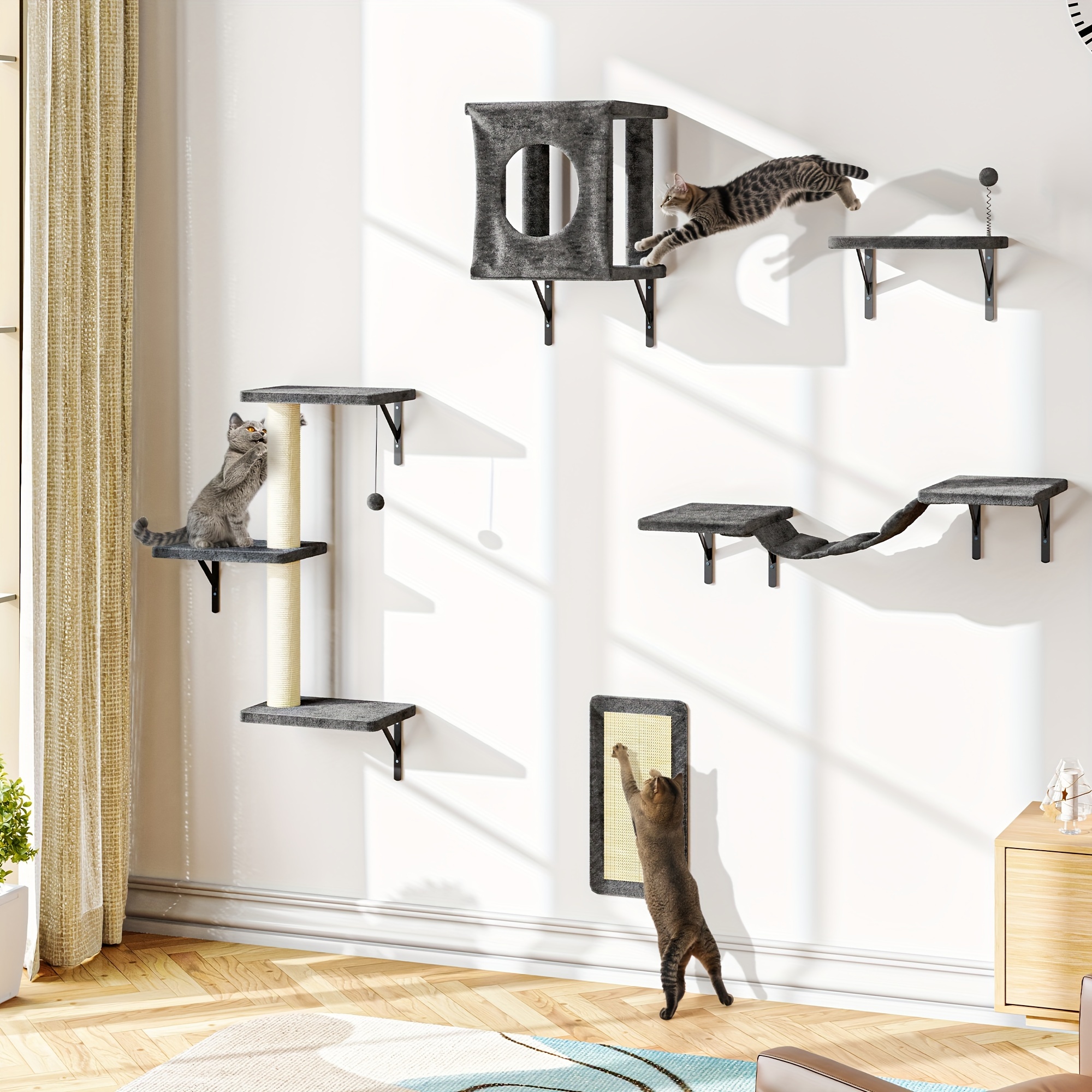 Cat Wall Shelves, 5pcs Wall-Mounted Cat Furniture, Cat Wall Shelves Cat Climber, Floating Cat Perch, Bridge, Cat Tree, Cat House, Modern Cat Furniture for Kitten, Valentine&#39;s Day Gift