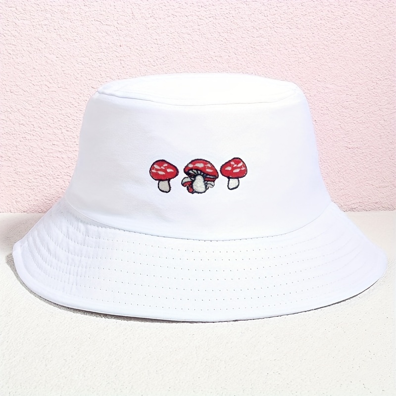 Mushroom Embroidered Bucket Hat Solid Color Cartoon Sun Hats - Temu