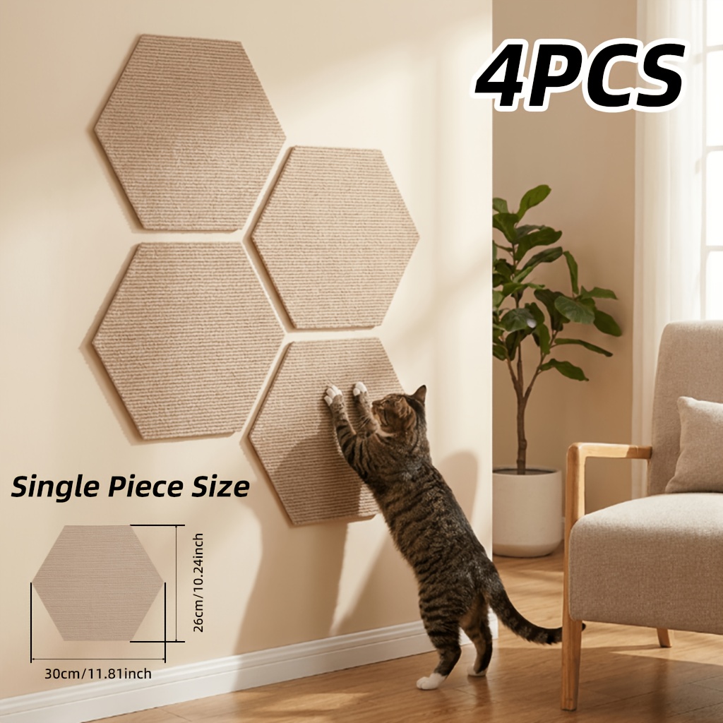 TEMU 4pcs Self-adhesive Hexagonal Felt Cat Scratching Pads, Free To Cut And Assemble, 8 Colors , Pet Supplies, Multi-functional Scratching Board,