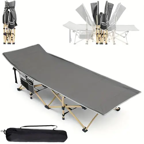 75 portable folding bed with thick pearl mattress storage pocket tote bag durable double layer oxford cloth 500 lbs capacity travel camping family use beach accessory foldable design oxford cloth