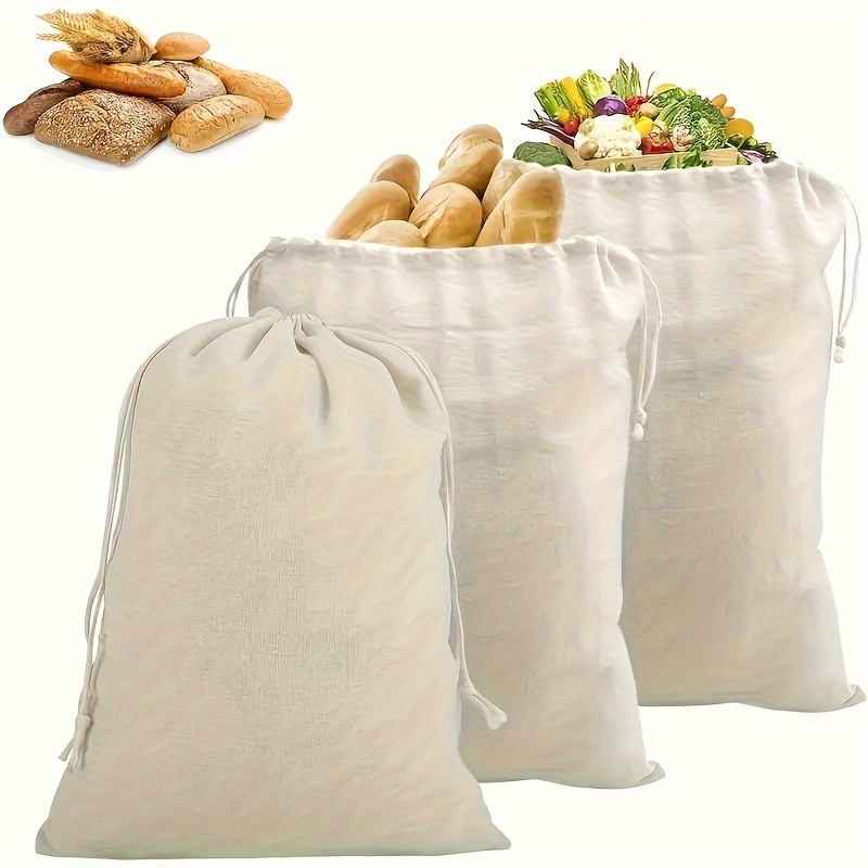 

3pcs Reusable Linen Bread Storage Bags With Drawstring - Weddings, - Includes Hemp Rope