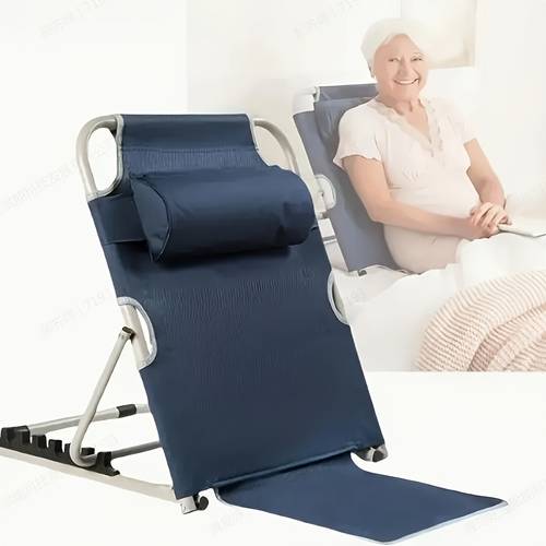adjustable foldable bed back support portable metal seat lift with ergonomic blue fabric cover multi functional disability bed frame for neck head and lumbar support with non slip feet