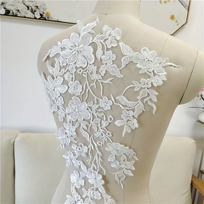 

Elegant Ivory Floral Lace Applique, 13.4" X 28.3" - Patch For Bridal Gowns & Diy Wedding Dresses, Fabric By The Yard