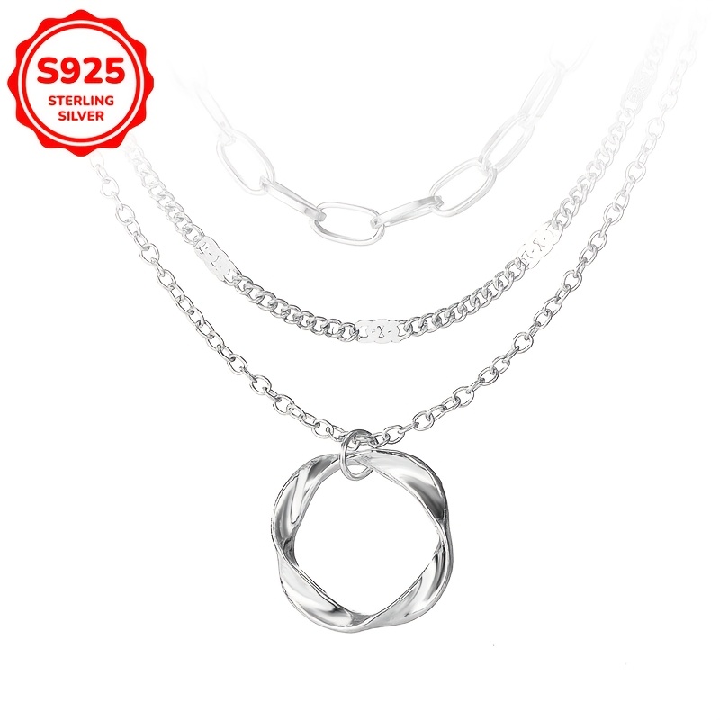 TEMU Collier élégant avec pendentif et bague superposés en argent sterling 925 - Convient pour et les fêtes