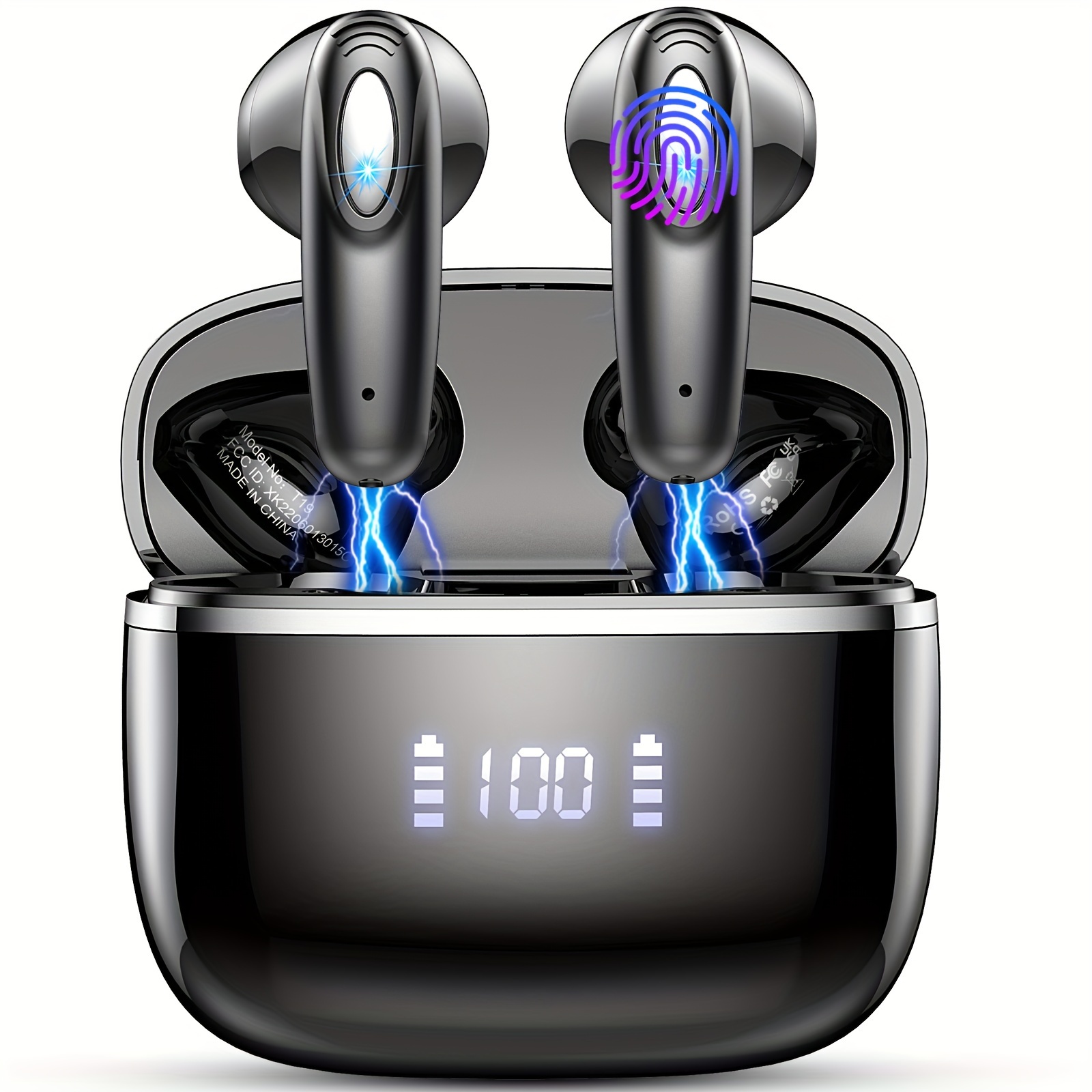 

T19 Black High Fidelity Wireless Earphones With 4 High-definition Microphones, Portable Design Wireless Earphones 5.3, Battery Life Of 40 Hours, Led Display, 2024 Ios Android Pc Wireless Earphones