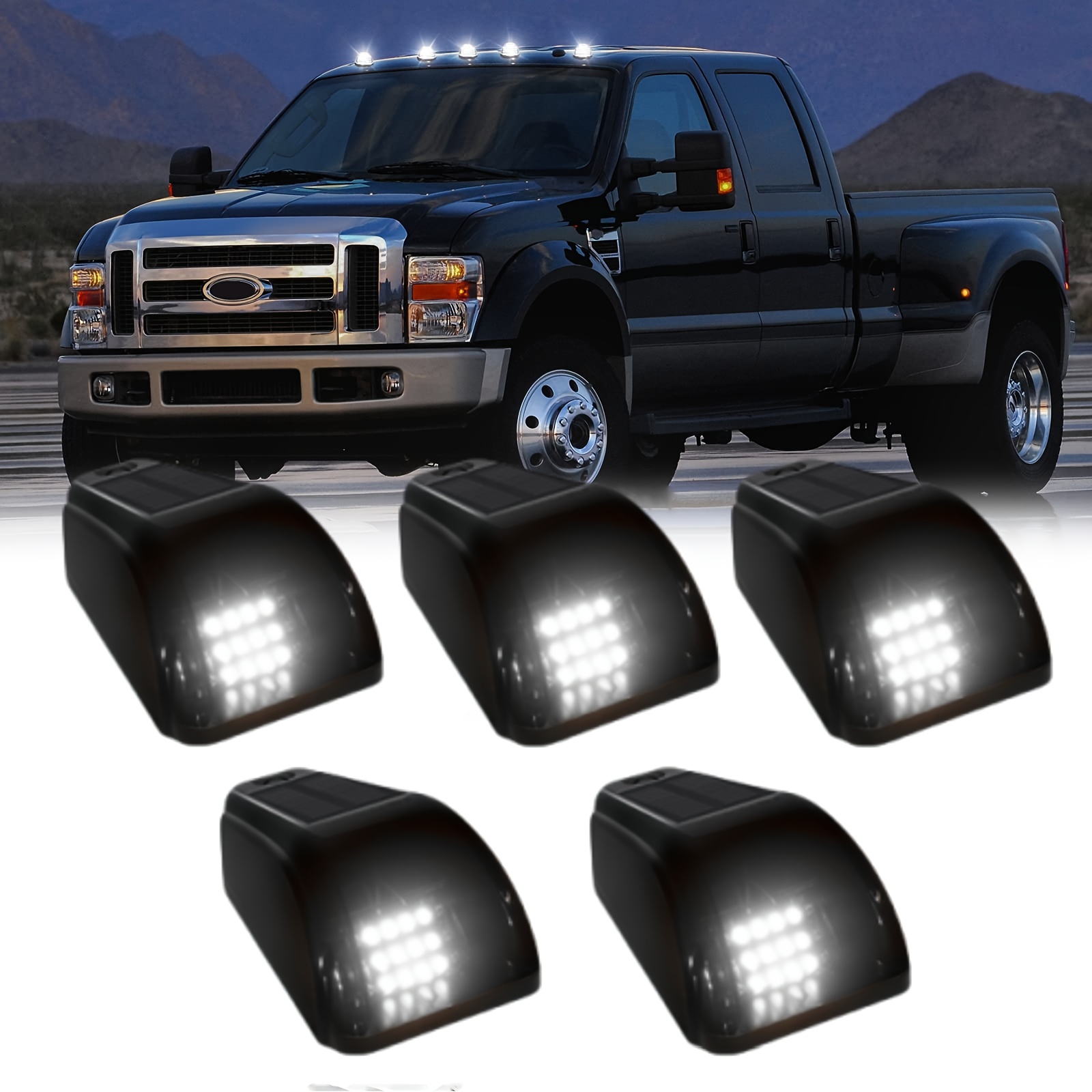 TEMU 5pcs Solar-powered Cab Roof Marker Lights, Waterproof Truck Accessories, -on Wireless Lights For Ford, For , , Suv, Pov, Pickup Trucks, Easy To