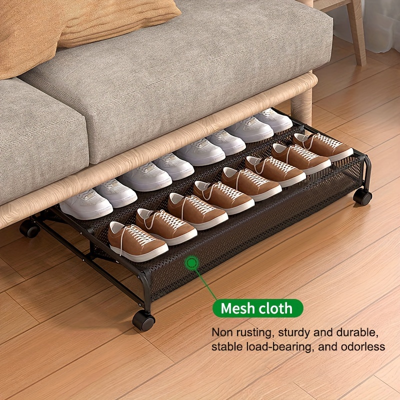 shoe organizer space saving bed shoe rack 360 swivel wheels Temu
