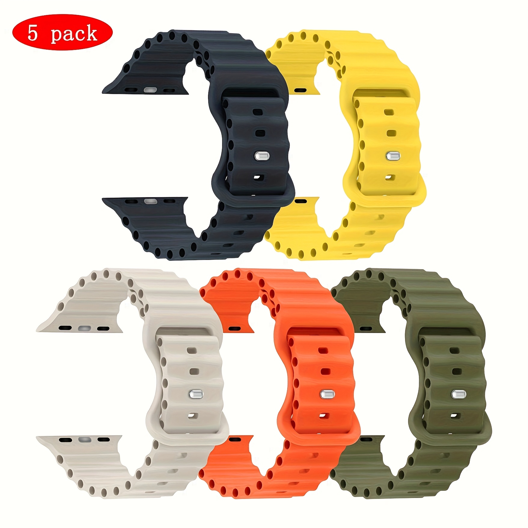 E-shop 5er-Pack Ocean Bands kompatibel mit iWatch-Armband 38mm 40mm 41mm 42mm 44mm 45mm 49mm, Sportliches atmungsaktives Armband, verstellbares Armband