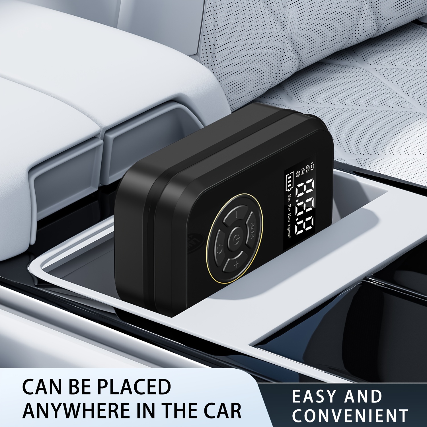 Gonfleur de pneu de moto sans fil 120 Watt avec affichage numérique, compact et doté d'une lumière LED et de buse de gonflage – Image 8