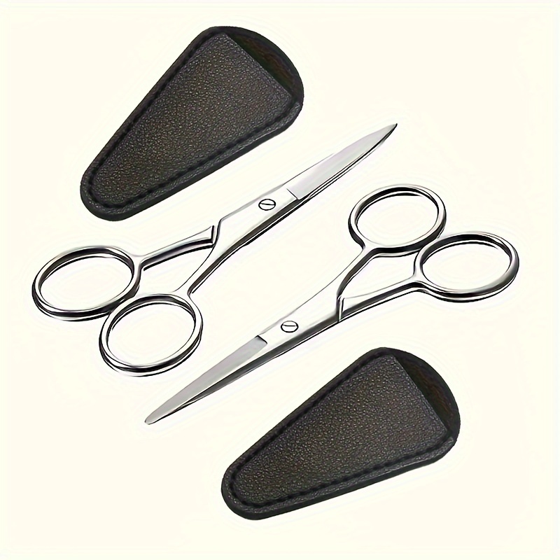 

2pcs Stainless Steel Safety Beard & Mustache Scissors Set With Leather Cases - , Round & Pointed Tips Trimming - Ideal For Eyebrows, Nose & Facial Hair, Unscented Grooming Tools For , Salon & Home Use