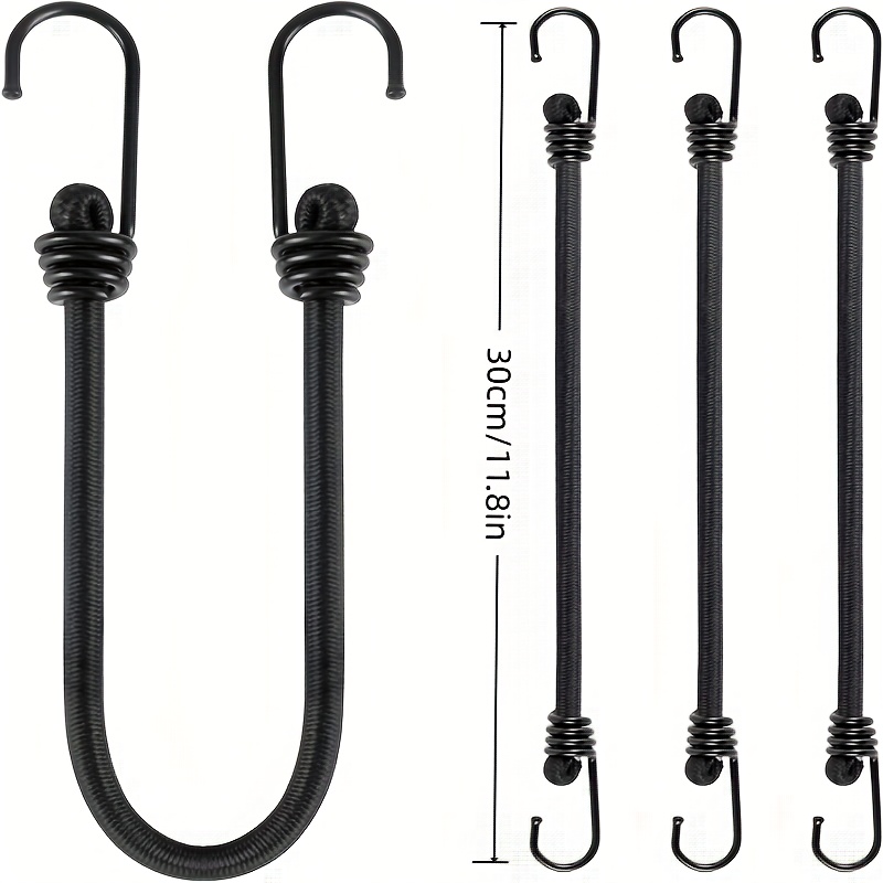 Image of 4pcs Heavy Duty Bungee Cords With Hooks - 6mm Thick Tensile Strength Elastic Tie Straps, Inch Stretchable Bungee For Tarps, Tents, Luggage, Bikes, Rv, & Camping ()