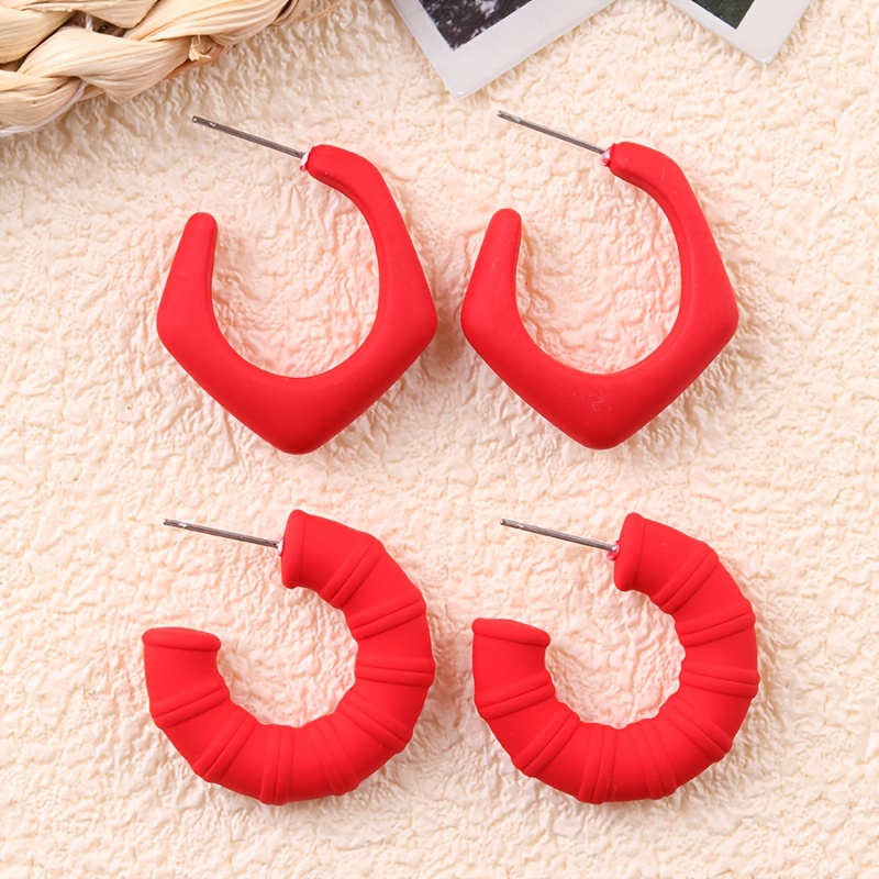 4pc Dopamine Irregular C-circle Crescent Earring Set