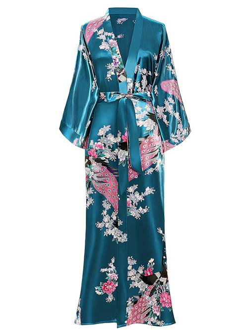elegant floral kimono style womens v neck geometric pattern full body comfortable casual sleepwear for spring summer fall floral print rob
