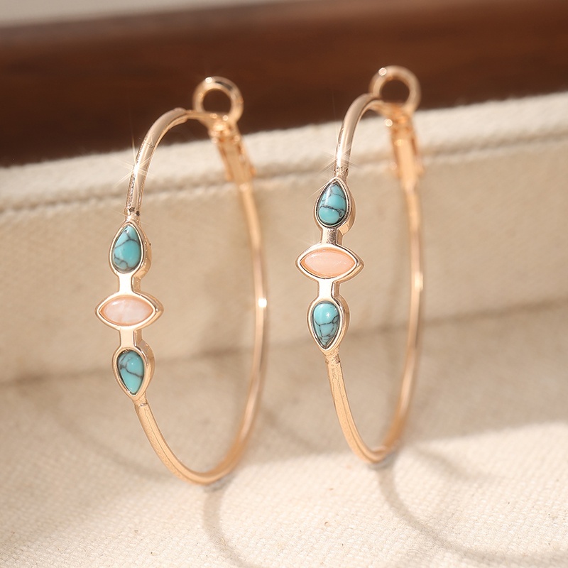Retro Copper Turquoise & Rose Golden Handmade Boho *modern* * Boho * Hoop Earrings