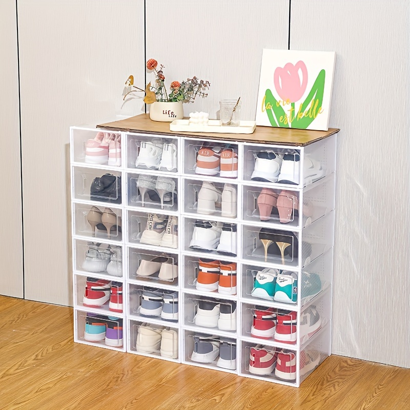 

6-pack Clear Plastic Shoe Storage Boxes, Space-saving Foldable Shoe Organizer, Transparent Shoe Cabinet, Flip-lid Shoe Shelf, Home Entryway Furniture, Non-waterproof