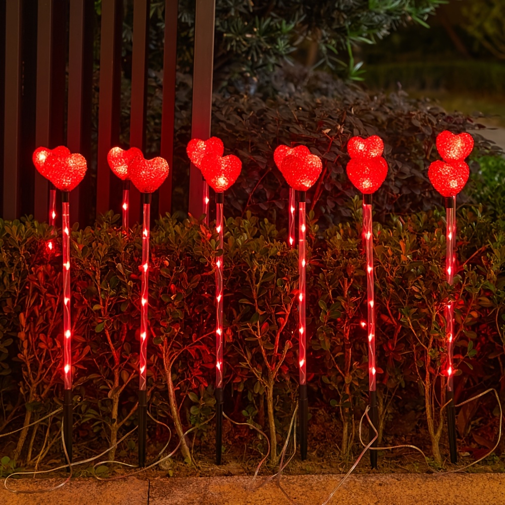 

Valentine's Day 6pcs Set: Solar-powered Red - Outdoor Garden Decor, 8 Lighting For Romantic Walkways & Lawns