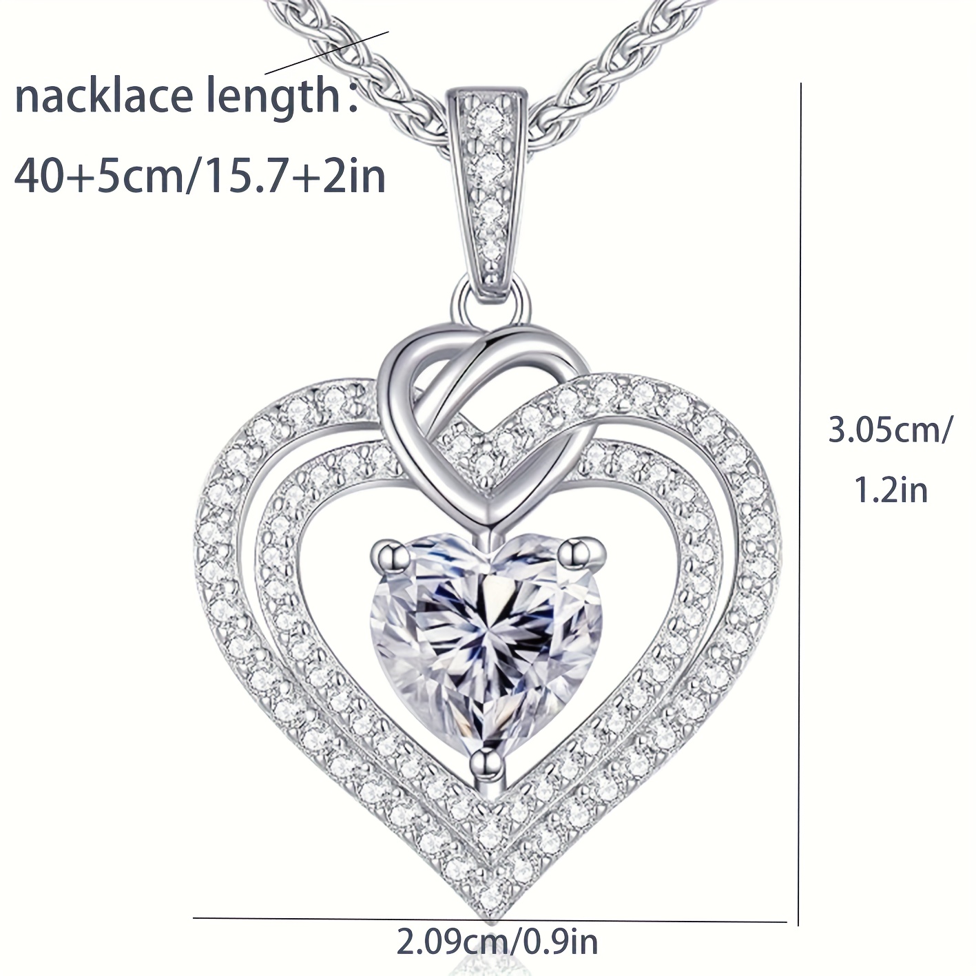 Women's 925 Silver Moissanite Heart-Shaped Necklace