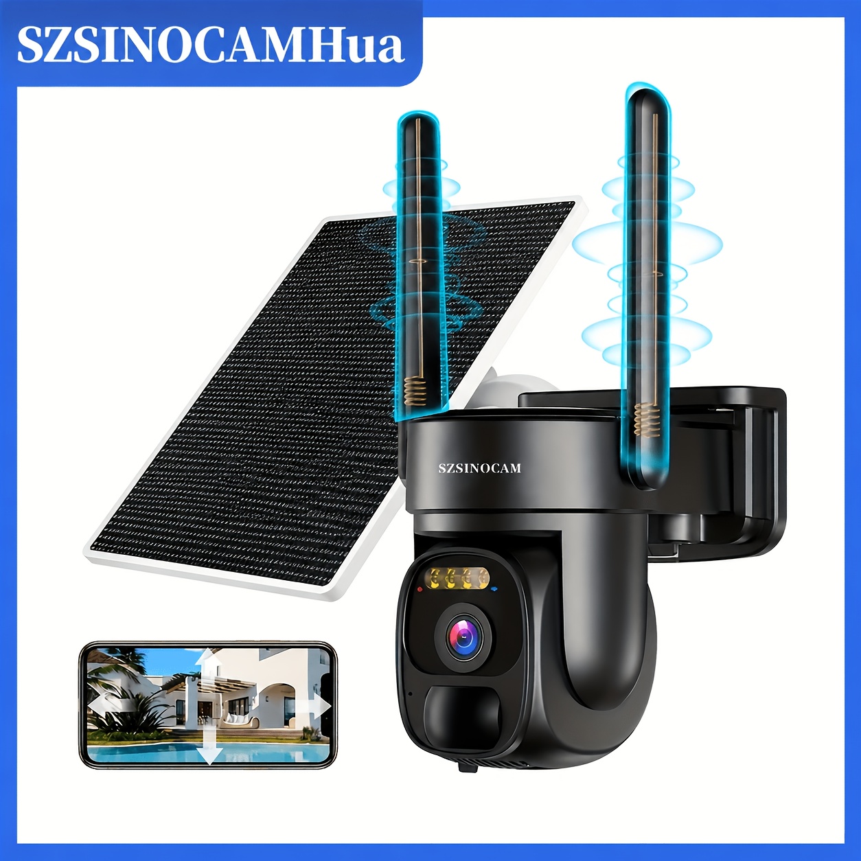 Image of Solar Security Cameras - Wifi Pan Tilt 360° View, 2-way Talk, 4x Zoom, Color Night Vision, Spotlight/siren, Motion Detection, Rechargeable Battery, Wireless/cloud, App Compatible